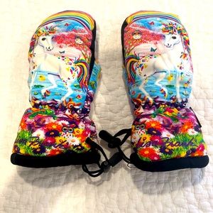 Lisa Frank Gore-Tex Celtek kids rainbow unicorn ski/snow mittens, Youth XL